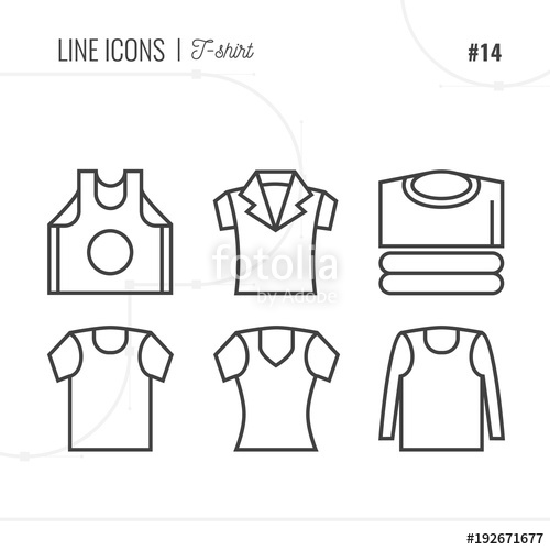 500x500 Line Icon Of T Shirt, Clothes, Isolated Object Line Icons Set