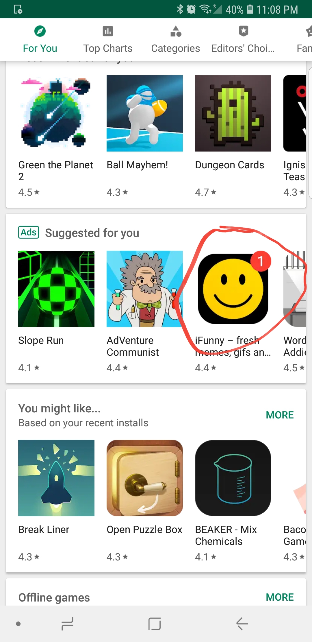 1080x2220 The Ifunny App Icon Has Symbol Showing That It Has A Notifacation