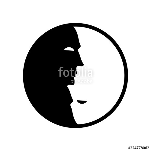 500x500 Vector Yin Yang Symbol Icon With Stylized Faces Optical Illusion