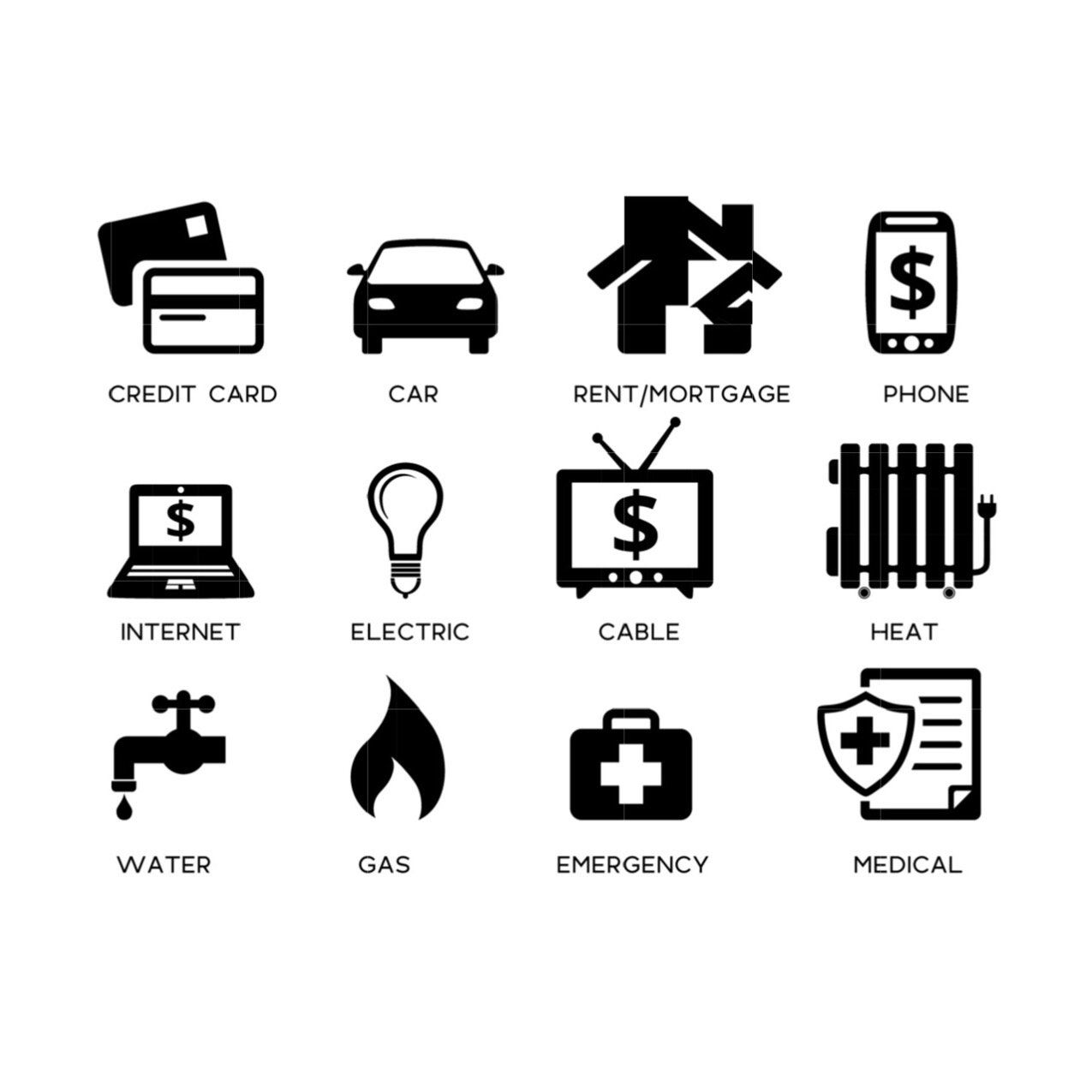 1275x1275 Monochromatic Mini Payment Icons Planner Stuff Budgeting