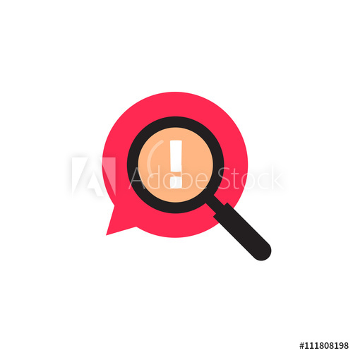 500x500 Red Bubble Speech With Magnifying Glass Logo, Exclamation Mark