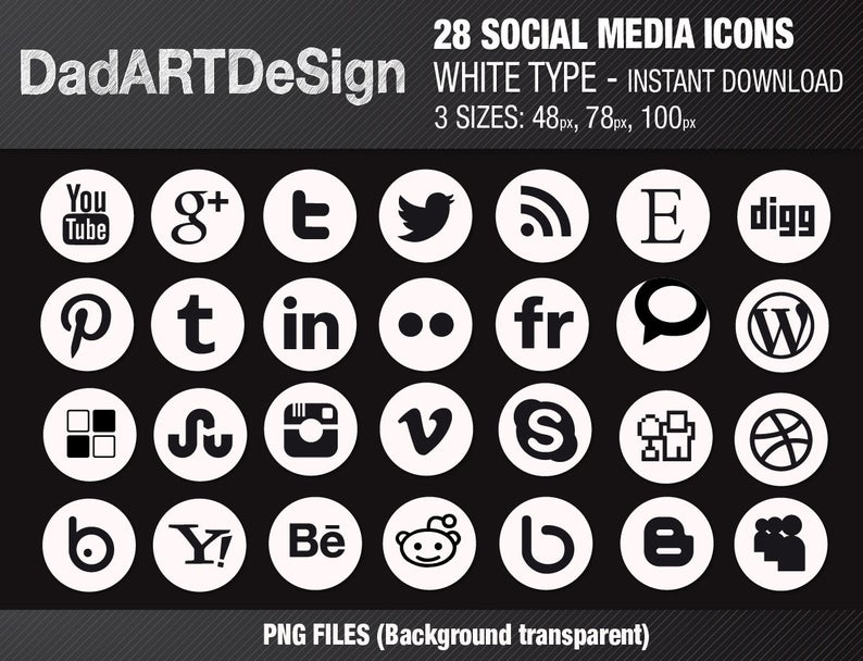 794x608 Social Media Icons Set White Instant Download Sizes Etsy
