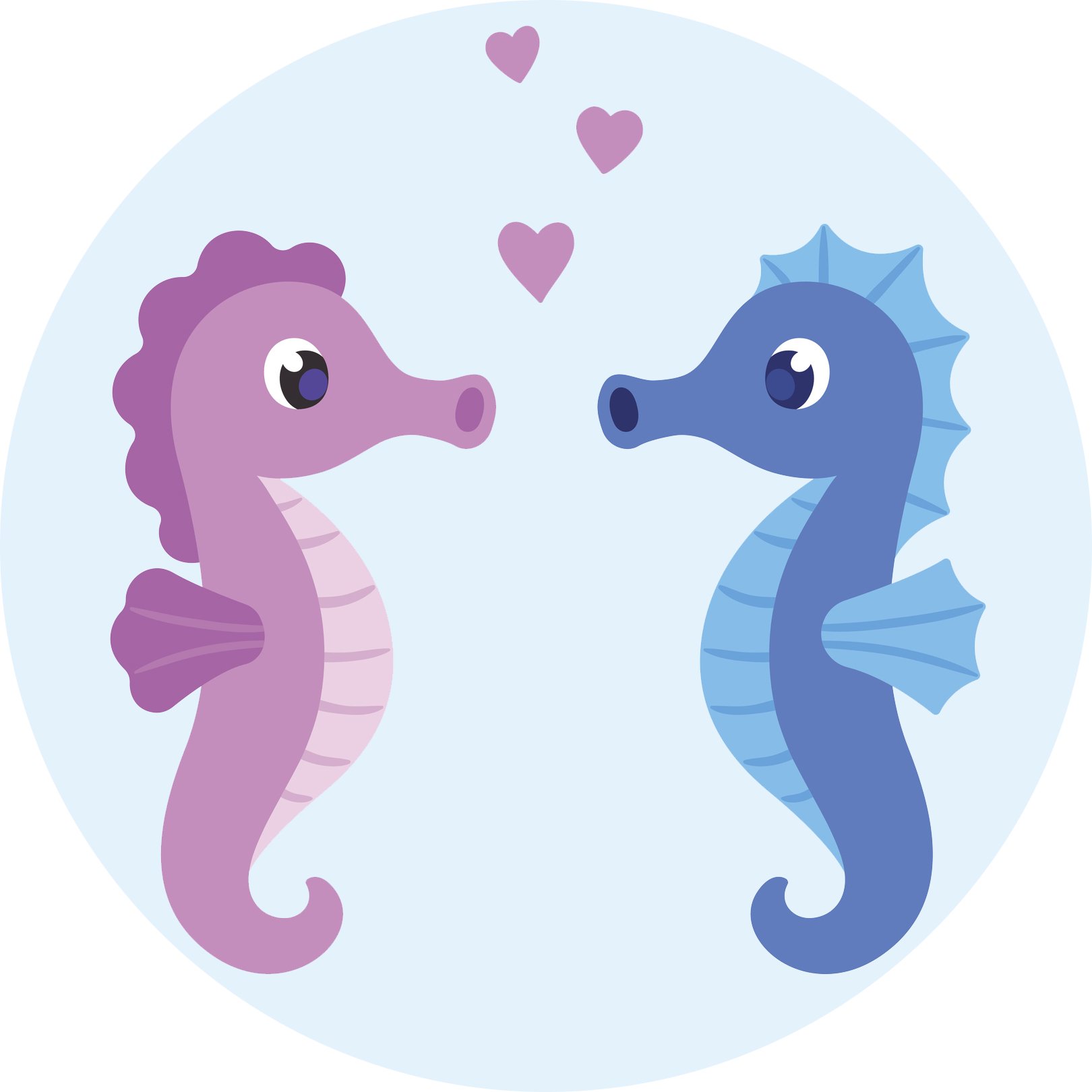 1620x1620 Cute Pink Blue Seahorse Couple In Love Icon Vinyl Decal Sticker