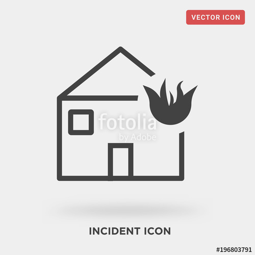 500x500 Incident Icon On Grey Background, In Black, A Burning House Stock