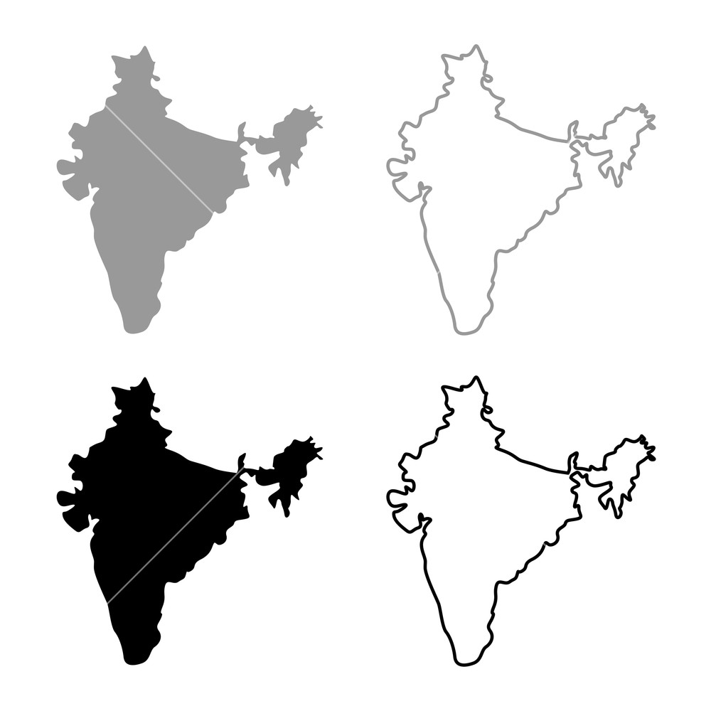 1000x1000 Map Of India Icon Set Grey Black Color Outline Royalty Free Stock