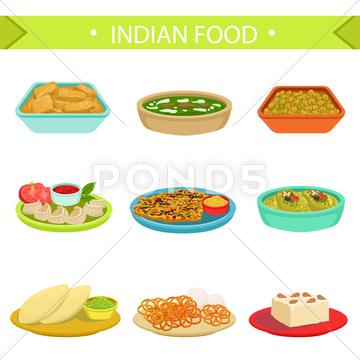 360x360 Indian Food Famous Dishes Illustration Set Traditional Cuisine