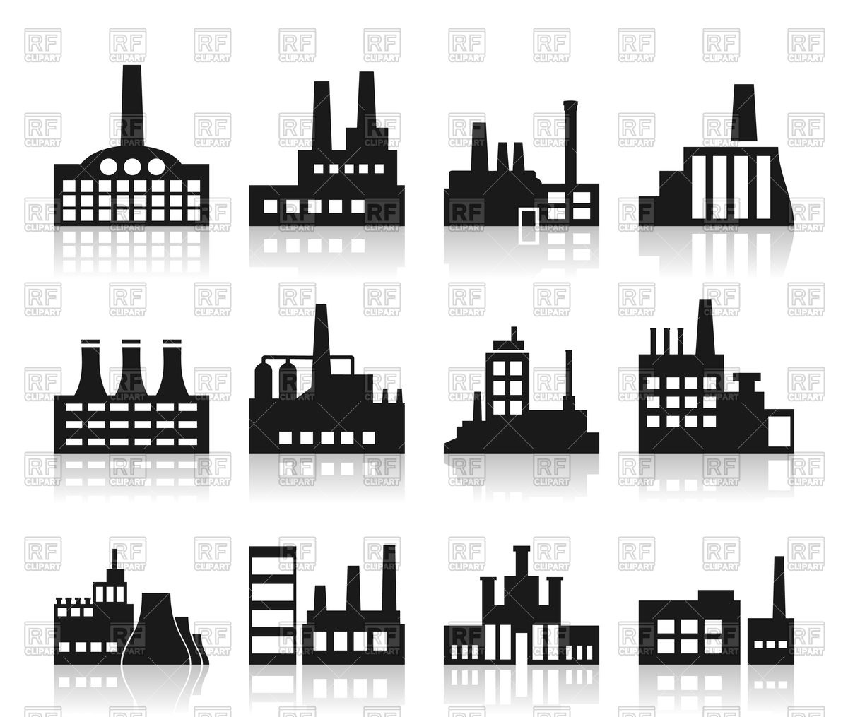 1200x1015 Set Of Industrial Buildings Icons Vector Image Of Architecture