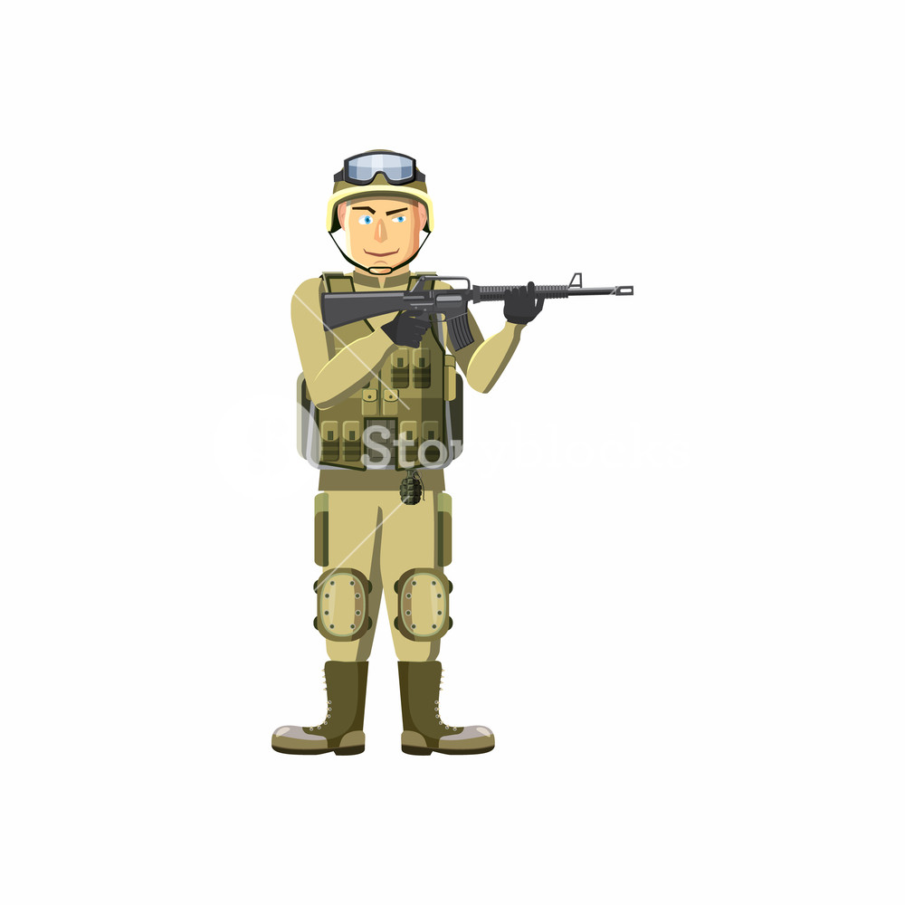 1000x1000 Infantryman With Weapons Icon In Cartoon Style Isolated On White