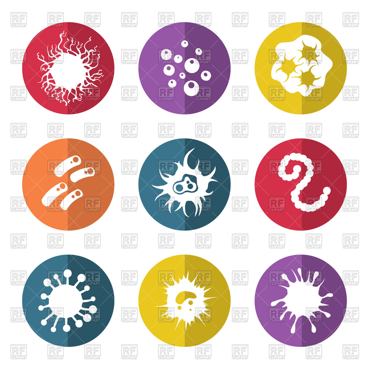 1200x1200 Immune Bacteries And Infection Microbes Flat Style Icons Vector