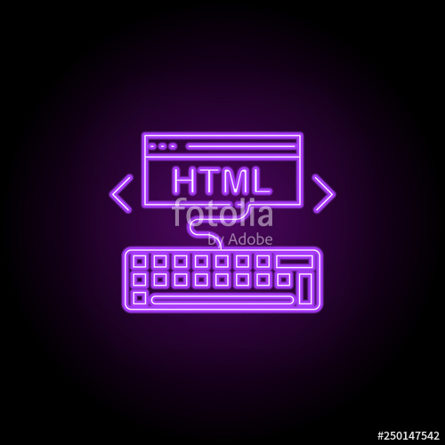 500x500 Html Coding Icon Elements Of Web Development In Neon Style Icons