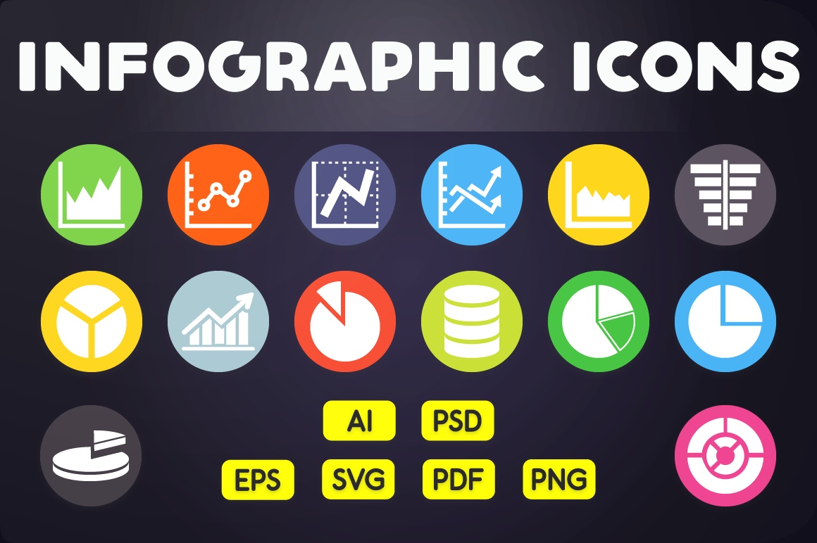 1160x772 Flat Icon Graphs, Infographic Chart Icons