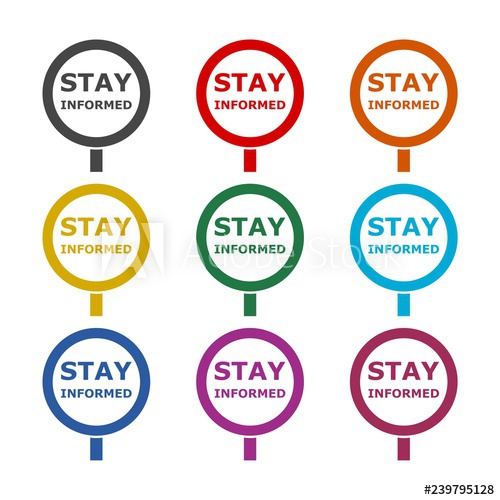 500x500 White Stay Informed Sign Icon Or Logo, Color Set