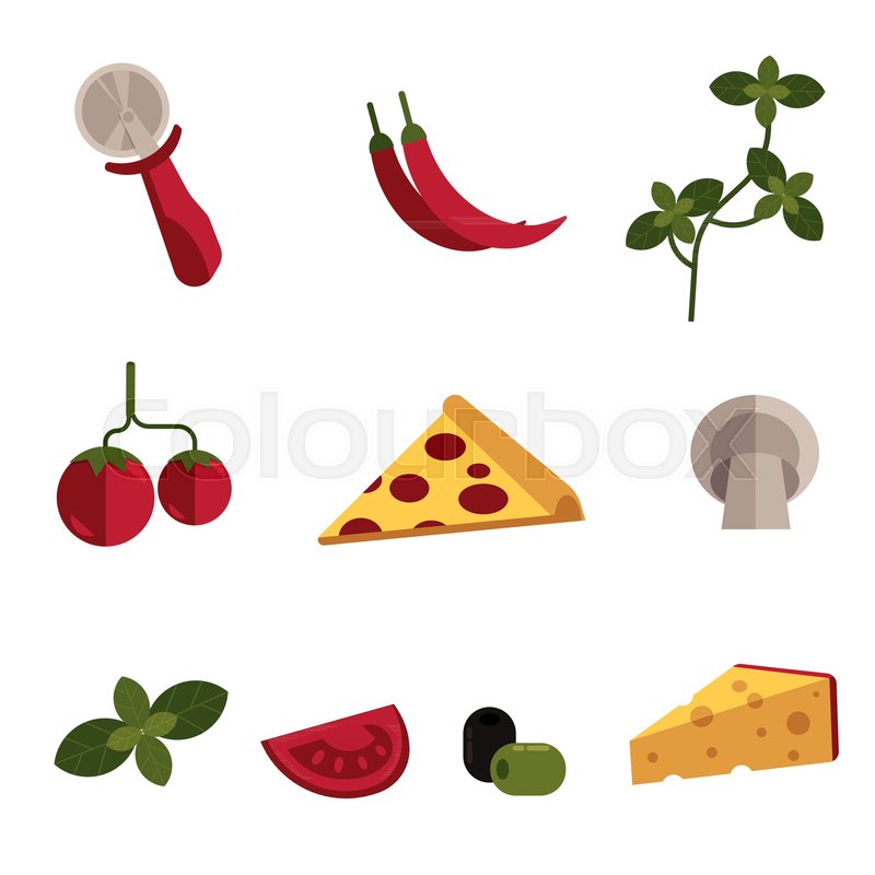 800x800 Flat Pizza Ingredients Icon Set Stock Vector Colourbox