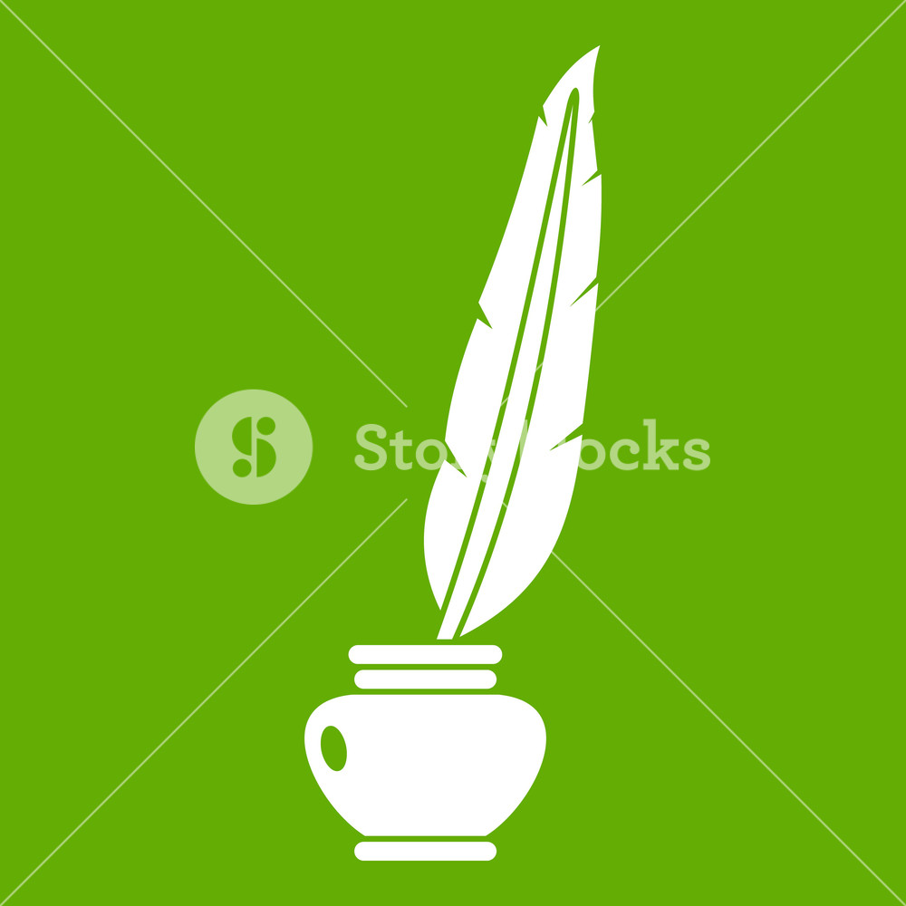 1000x1000 Feather Quill Pen Standing In The Bottle Of Ink Icon White