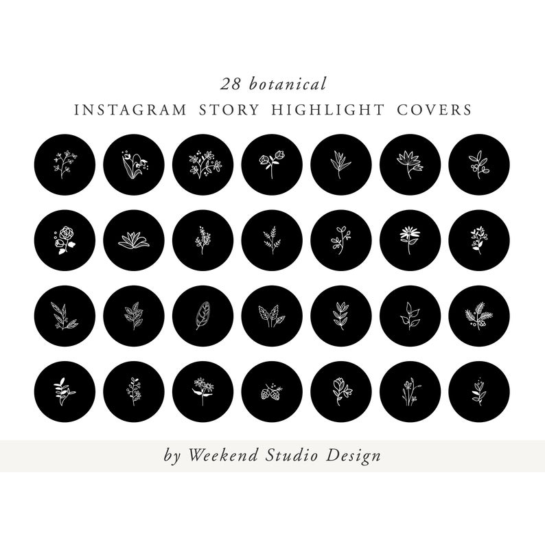 794x794 Instagram Story Highlight Icon Covers Black Botanical Hand Etsy