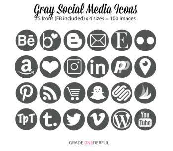350x305 Social Media Icons Twitter, Facebook, Instagram, Gray