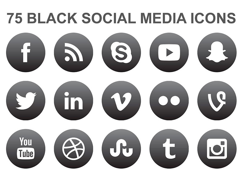 800x600 Simple Black Social Media Round Icons Download