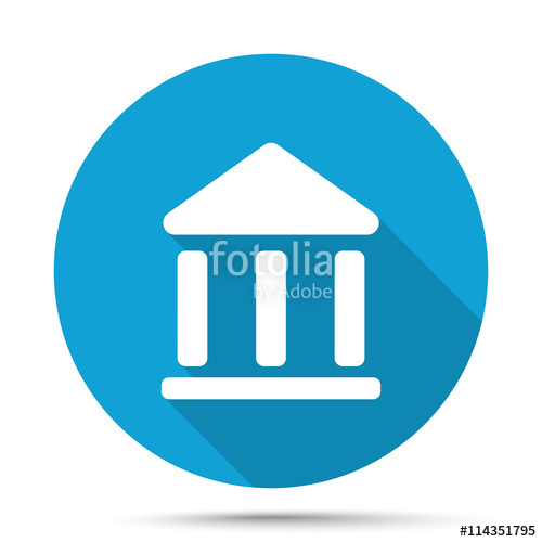 500x500 White Institution Icon On Blue Button Isolated On White Stock