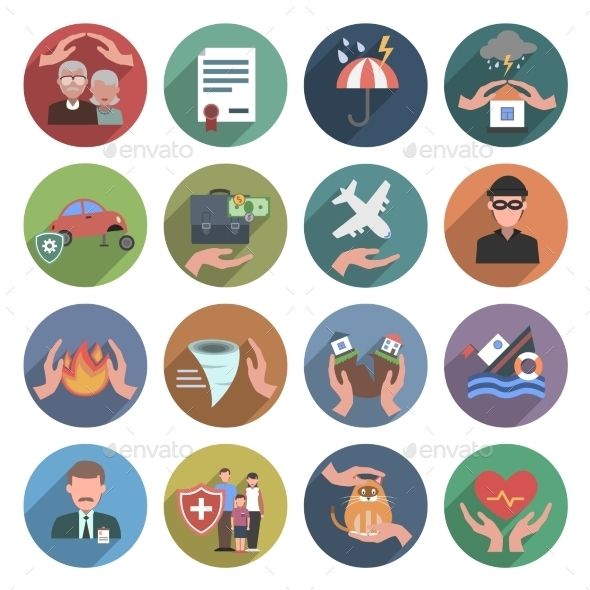 590x590 Insurance Icons Flat Set With Natural Disasters Health