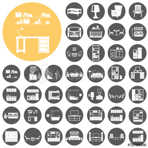 500x500 House Furniture Interior Icon Set Vector Illustration