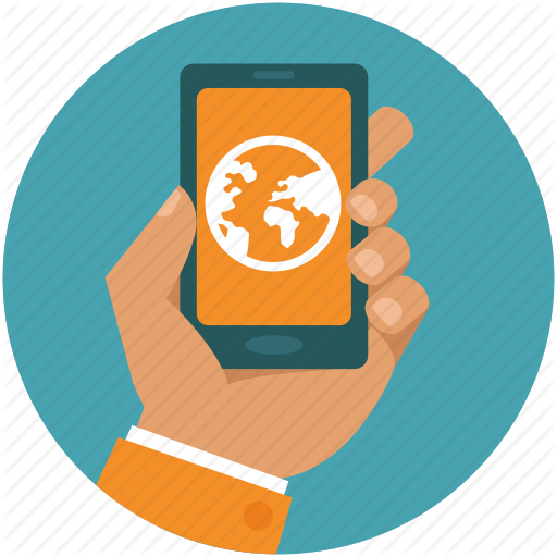 512x512 App, Globe, Hand, Internet, Mobile, Online, Phone Icon