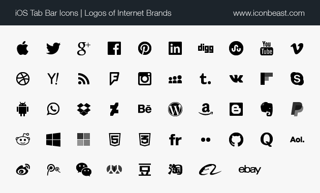 630x380 Social Media And Internet Brand Logos Line Icons Ios Tab Bar Icons
