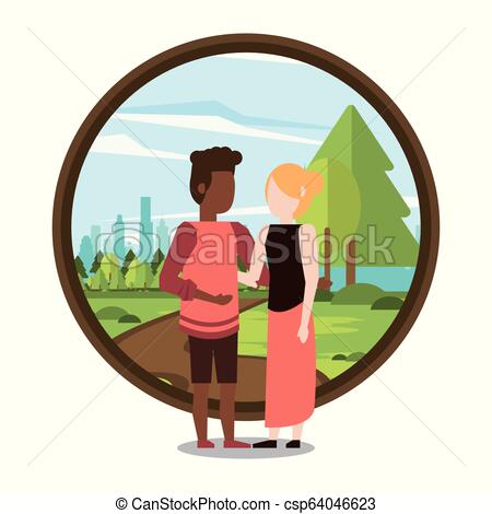 450x470 Couple Man And Woman Interracial Round Icon And Parkscape Vector