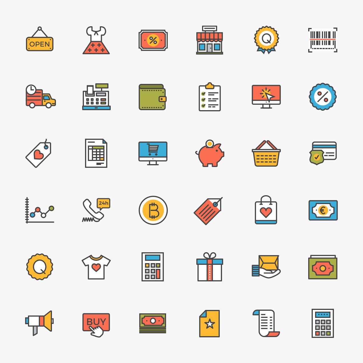 1272x1272 Free, Flat Line Ecommerce Icon Pack From Invision Icon Resources