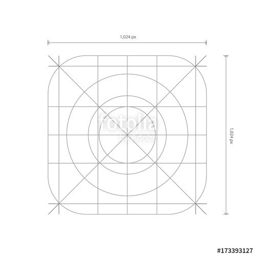 500x500 Vector App Icon Dimensions, Development Grid Line Stock Image