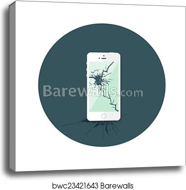 382x390 White Broken Iphone Flat Circle Icon, Canvas Print Barewalls