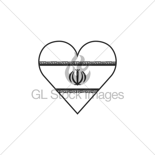 500x500 Iran Flag Icon In A Heart Shape In Black Outline Flat Design Gl