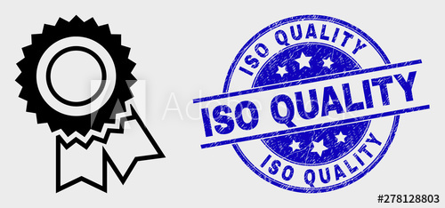 500x234 Vector Stroke Award Seal Icon And Iso Quality Seal Blue Rounded