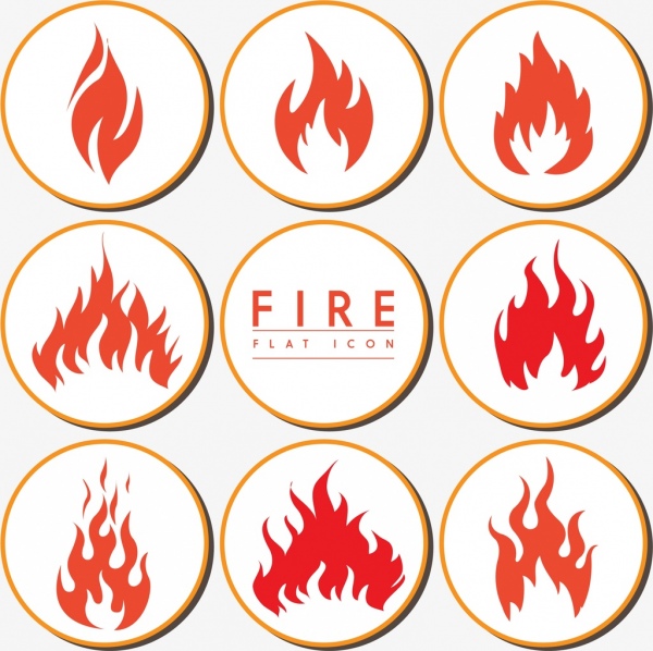 600x598 Fire Icons Collection Flat Design Various Shapes Isolation Free