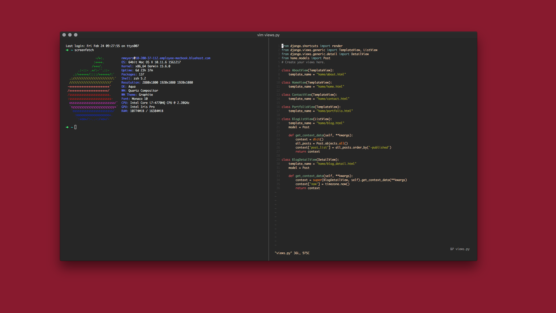1917x1079 Osx Minimalist + Vim Battlestation