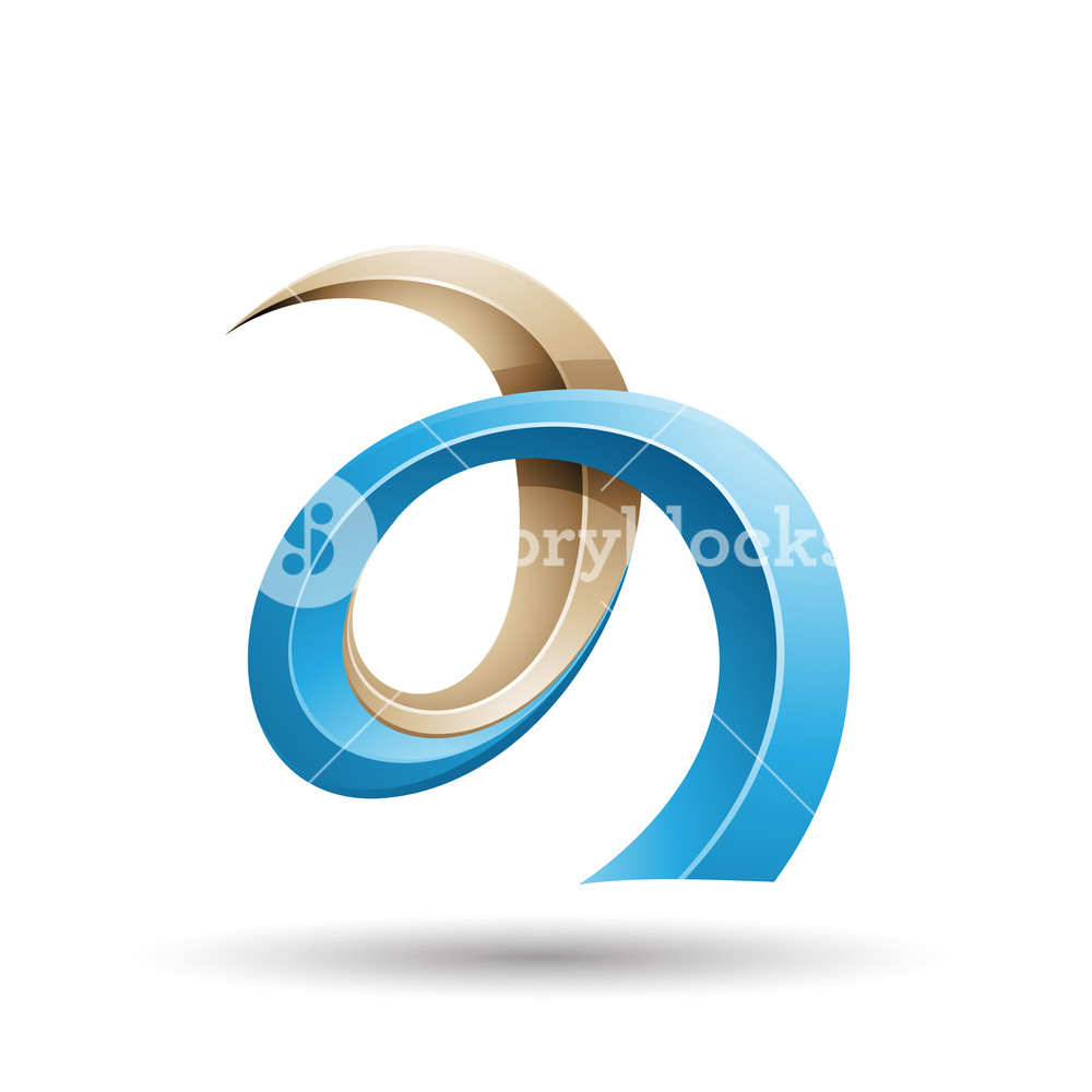 1000x1000 Vector Illustration Of Blue And Beige Curled Ivy Like Letter