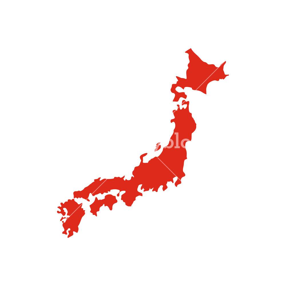 1000x1000 Red Map Of Japan Icon In Flat Style On A White Background Vector