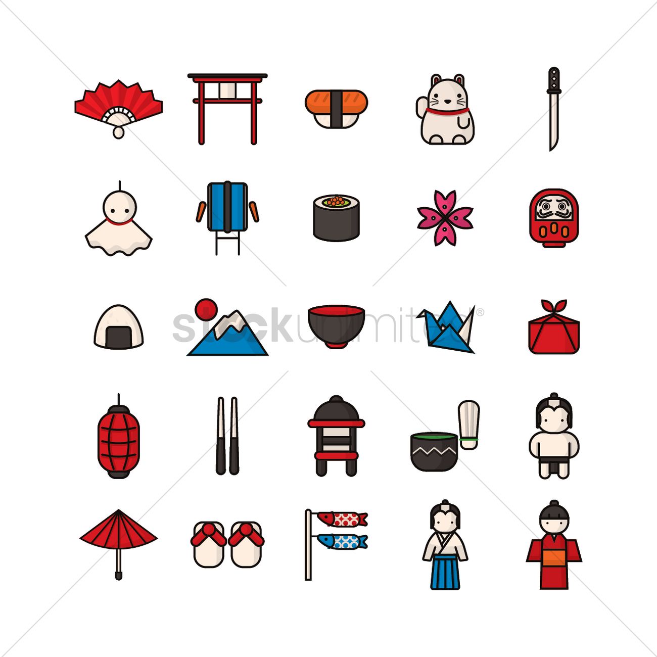 1300x1300 Set Of Japan Icons Vector Image