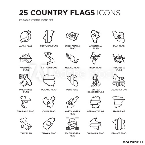 Set Of Country Flags Linear Icons Such As Japan Flag, Portugal 500x500 Set Of Country Flags Linear Icons Such As Japan Flag, Portugal