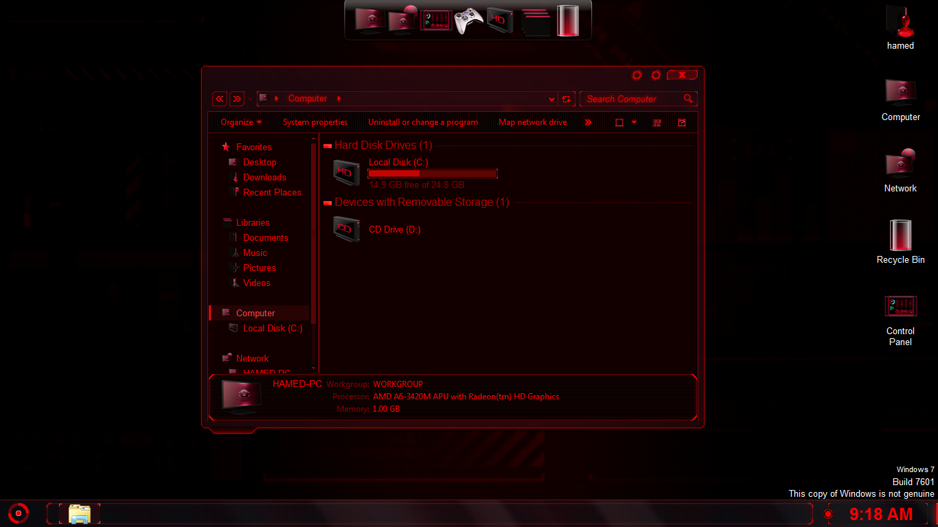 1366x768 Jarvis Red Skinpack