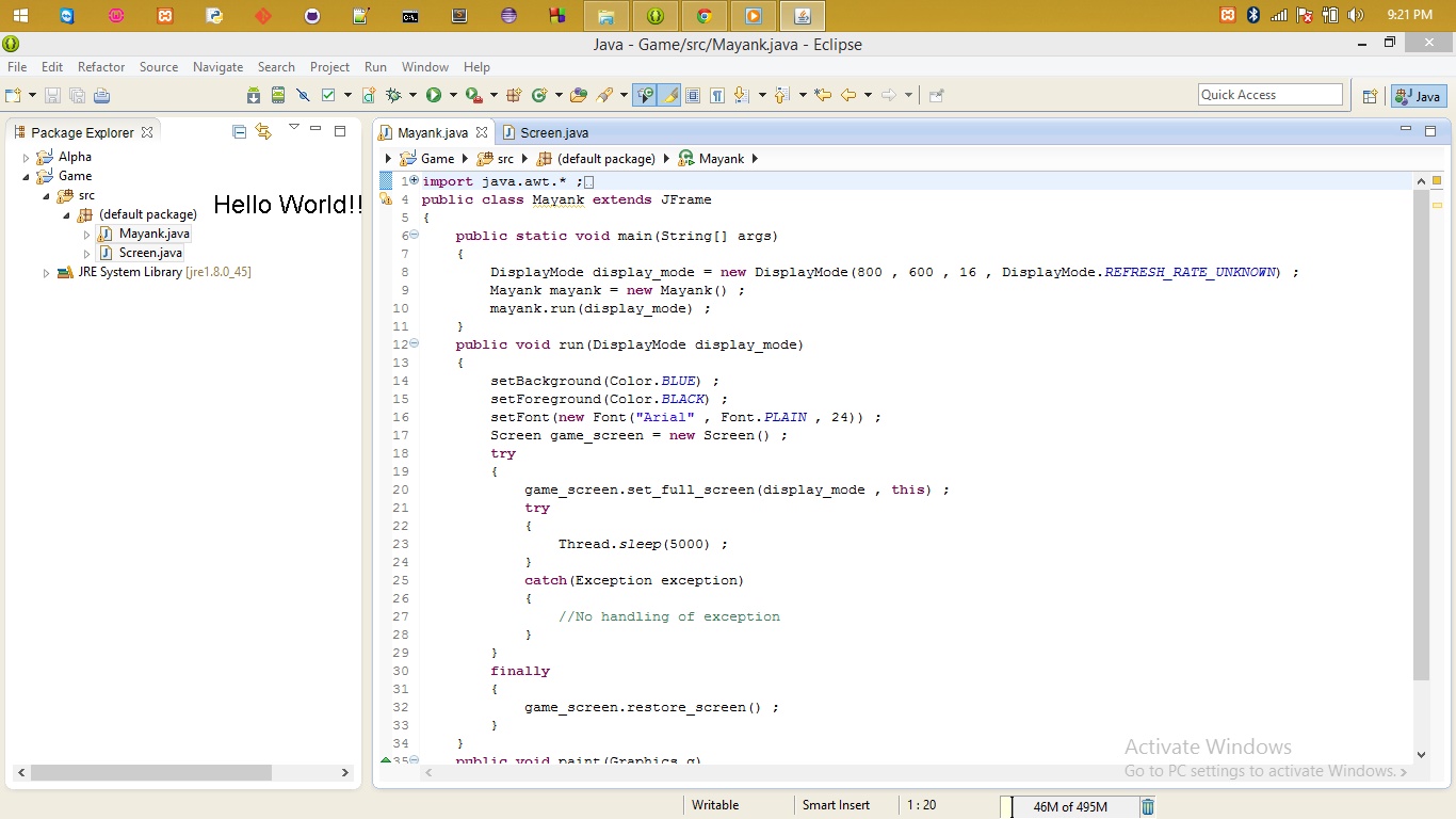 1366x768 Window Crash In Java Game Development