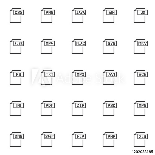 500x500 Formats Outline Icons Set Linear Style Symbols Collection