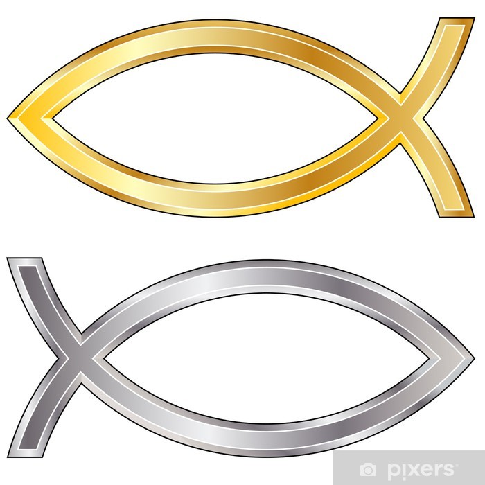 700x700 Gold And Silver Christian Jesus Fish Icon Wall Mural Pixers
