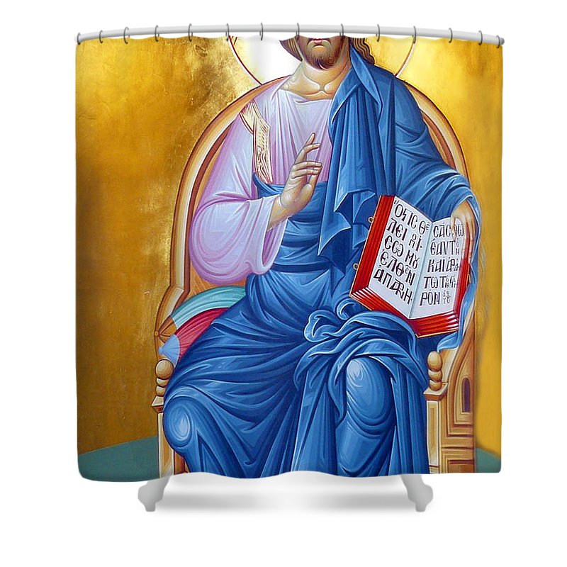 800x800 Orthodox Icon Of Jesus In Blue Shower Curtain For Sale