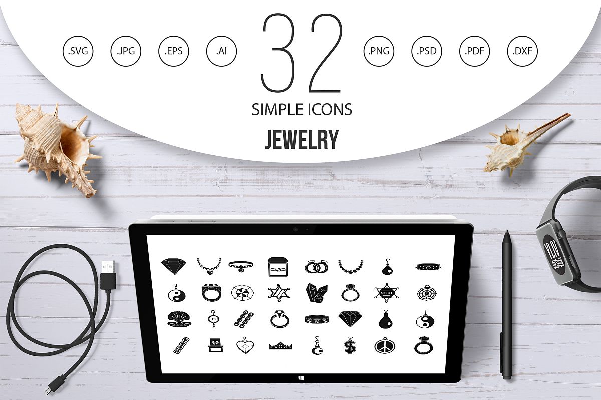 Jewelry Icon Set, Simple Style 1200x800 Jewelry Icon Set, Simple Style