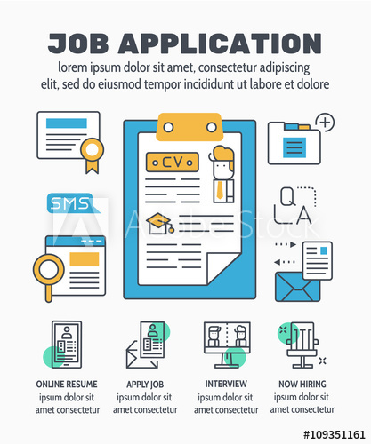 417x500 Flat Line Illustration Design Of Job Application And Elements Icon