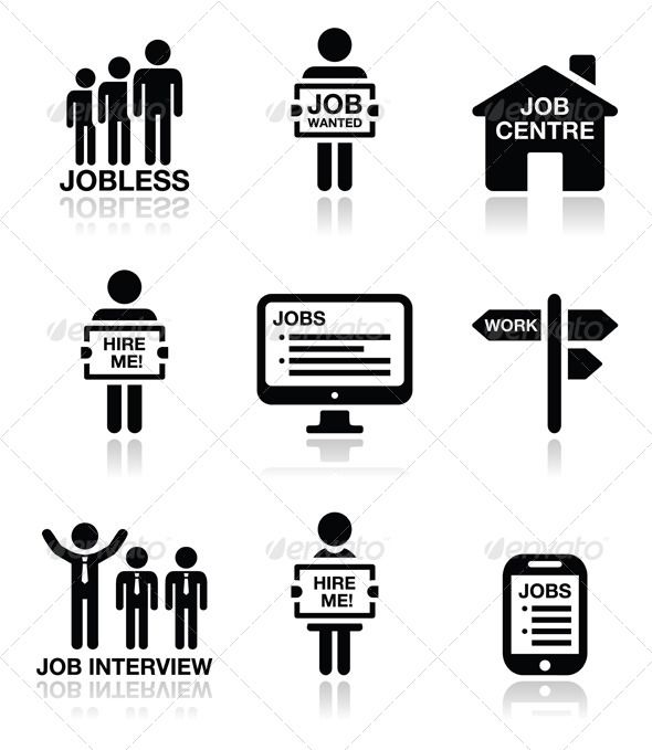 590x679 Unemployment Job Searches Icons Set Ad, Board, Cell, Fired