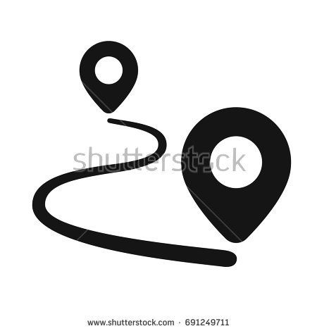 450x470 Route Location Icon, Two Map Pin Sign And Road Or Path, Start