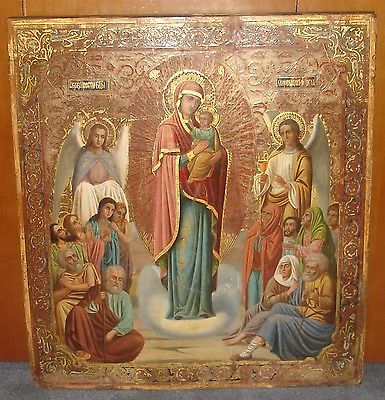 385x400 Monumental Antique Russian Icon Joy To All Who Sorrow Mother