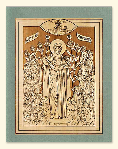 385x485 Mother Of God The Joy Of All Who Sorrow Icon Wood Veneer Card