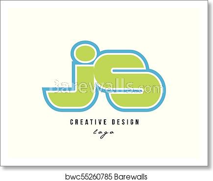 435x370 Blue Green Alphabet Letter Js J S Logo Icon Design, Art Print